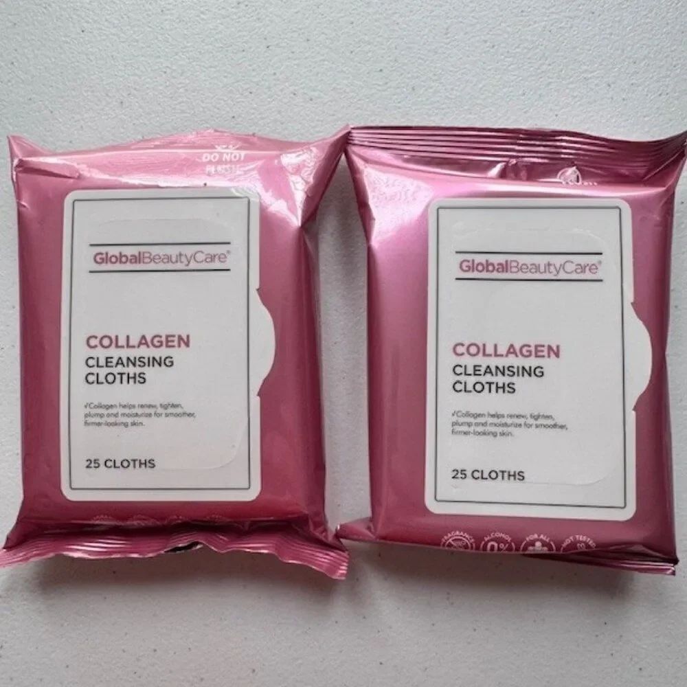 SET OF 2 Global Beauty Care Collagen Cleansing Cloths Make Up Wipes 50 Total